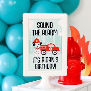 Personalized &#39;Sound the Alarm&#39; Party Sign, Firetruck Birthday Party, Firefighter Birthday, Firefighter Welcome sign, Firetruck Party Decor