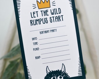 Printable Wild Things Party Invitations, Instant Download PDF Wild Things Invitations, Wild One Birthday Party, Wild Things Birthday Party