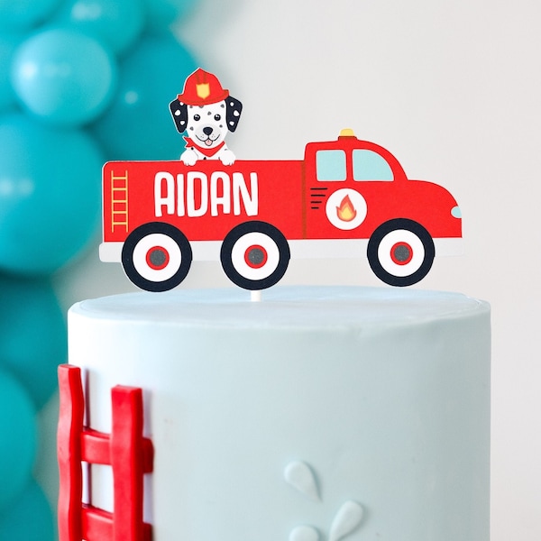 Personalized Vintage Firetruck Cake Topper, Firetruck Birthday Party, Firefighter Birthday, Firefighter Party Decor, Firetruck Party Decor