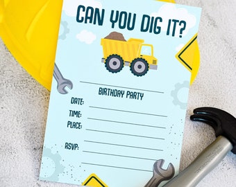 Invitaciones imprimibles para fiestas de construcción, descarga instantánea en PDF, decoración para fiestas de construcción, cumpleaños de construcción