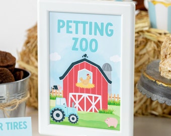 Petting Zoo Farm Party Sign, On the Farm Birthday Party, Farm Birthday, Farm Party, Farm Decorations, Country birthday, Farm Tractor Party