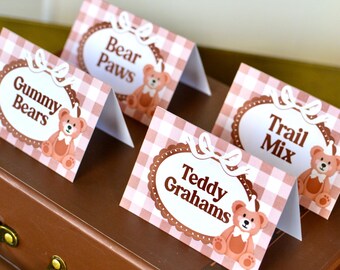 Personalized Teddy Bear Tent Cards | Custom Food Labels or Place Cards for a Teddy Bear Birthday or Baby Shower | Gender Neutral