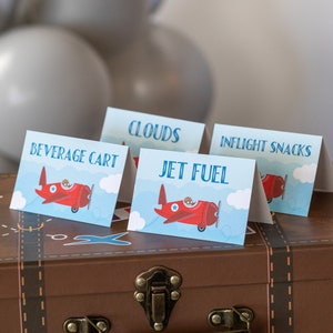 Benutzerdefinierte Vintage Flugzeug Zeltkarten, Flugzeug Lebensmitteletiketten, Flugzeug-Geburtstagsfeier, Flugzeug-Geburtstag, Flugzeug-Party, die Zeit vergeht Party