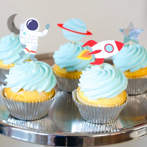 Space Party Cupcake Toppers Rocket Astronaut Moon Planet - Etsy