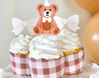 Teddy Bear Cupcake Toppers | Dessert Table Decor for a Teddy Bear Baby Shower or Birthday | Gender Neutral