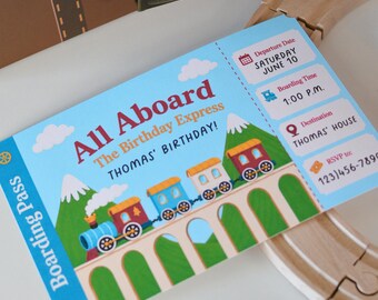 Printable Train Boarding Pass Invitation | Choo Choo Birthday Ticket Invite for Kids