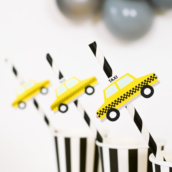 New York Taxi Paper Straws, Yellow Taxi Cab, New York Taxi, New York City Birthday Party, NYC Theme Party, NYC Bistro Birthday Party, Taxi