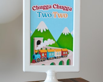 Chugga Chugga Two Two Train Party Sign | Choo Choo 2nd Birthday Decor for Kids
