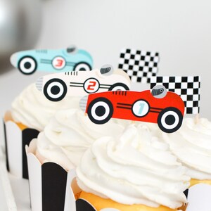 Vintage Race Car Cupcake Toppers, Car Cupcake Toppers, Race Car Birthday Party, Race Car Birthday, Race Car Party, Race Car Decorations