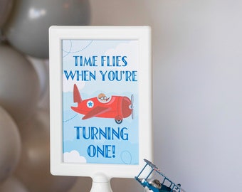 Time Flies ヴィンテージ 飛行機パーティーサイン | 飛行機誕生日パーティー、Time Flies パーティー、キッズ飛行機パーティー、飛行機デザートテーブルデコレーション