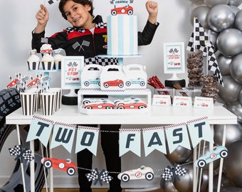 Two Fast Birthday Party Decorations, Race Car Birthday Banner, Race Car Party Table Decor, Birthday Decorations, Boy's 2nd Birthday Sign
