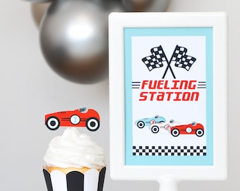 Fueling Station Vintage Race Car Sign, Race Car Birthday Party, Race Car Birthday, Race Car Party, Race Car Decorations, Two fast birthday