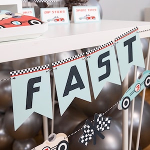 Two Fast Garland | Vintage Race Car Party Garland, Race Car Birthday Decor, Two Fast Birthday, Car Themed Party Decorations, Kids Birthday