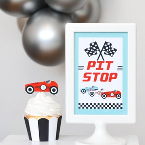 Vintage Race Car Pit Stop Sign | Race Car Birthday Party Decor, Fast One & Two Fast Party Sign, Kids Car Party Decor, Car Party Decor