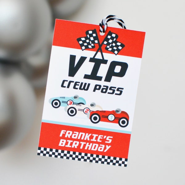 Personalized Vintage Race Car VIP Pass, Race Car Birthday Party, Race Car Birthday, Race Car Party, Race Car Decor, Two Fast  Party Favors