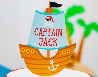 Pirate Birthday Decoration: Custom Cake Topper, Pirate Ship Cake Topper Birthday Decorations, Name Cake Topper Party Decorations, Nautical