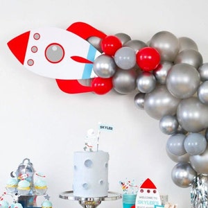 Printable Rocket Wall Art, Outer Space Backdrop, Outer Space decor, Two the Moon, space birthday party, rocket ship, space balloon garland