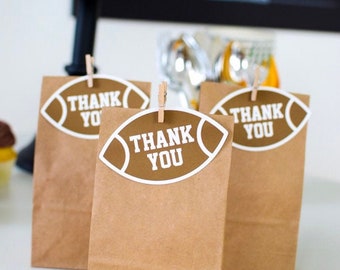 Football Thank You Favor Tags | Gift Tags with Optional Favor Bags for a Kids Birthday or Football Tailgate Party