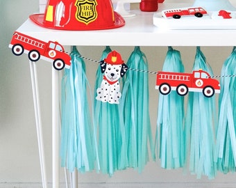 Firefighter Party Garland | Firetruck Birthday Decorations, Dalmatian Dog Banner, Two the Rescue, Fireman Party Supplies, Firetruck Decor