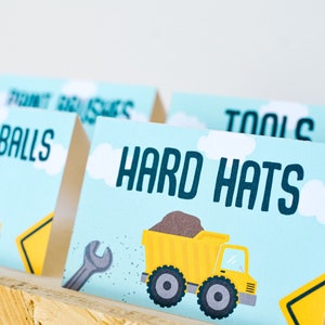 Cartes de tente de construction personnalisées, étiquettes alimentaires de construction, fête d’anniversaire de construction, anniversaire de construction, décorations de fête de construction