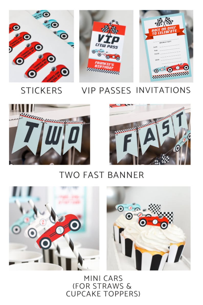 Printable Race Car Party Bundle | Two Fast or Fast One Birthday Decorations, Editable Corjl Templates image 4