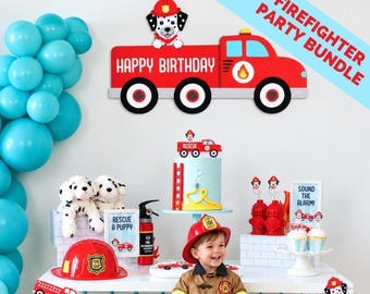 Personalized Firefighter Party Decorations Bundle | Complete Two the Rescue Birthday Party Kit for Kids