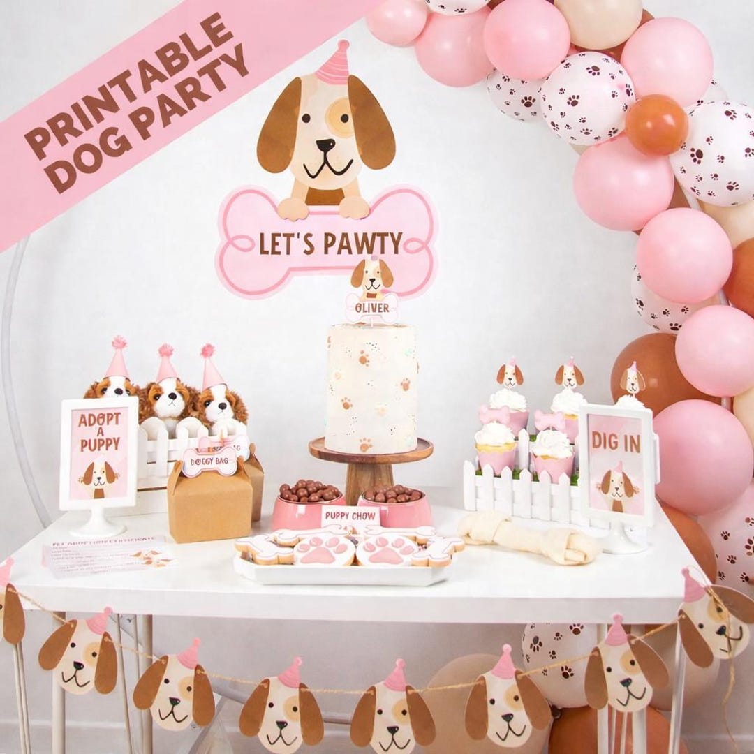 Pink Puppy Birthday Party Bundle | Printable Dog Party Decorations ...