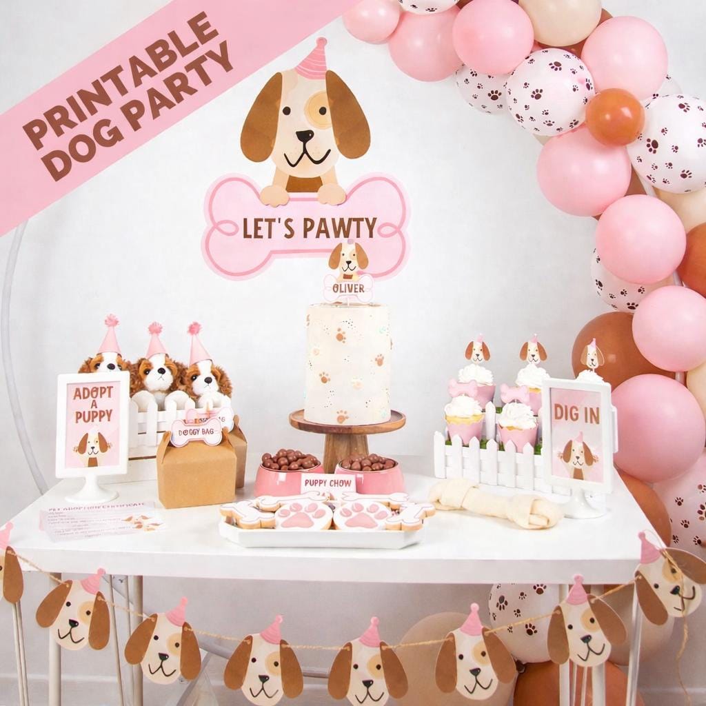 Pink Puppy Birthday Party Bundle | Printable Dog Party Decorations ...