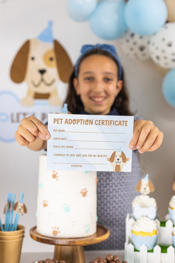 Printable Pet Adoption Certificate, Puppy Dog Certificate, Adopt puppy ...