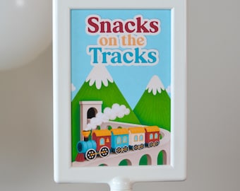 Snacks on the Tracks Food Table Sign | Choo Choo Train Birthday Decor for Kids