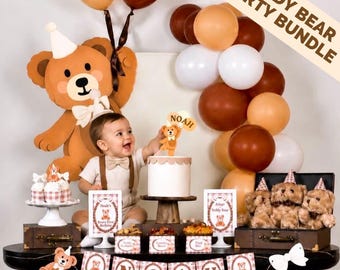 Personalized Teddy Bear Party Decorations Bundle | Complete Beary First Birthday Party Kit for Kids