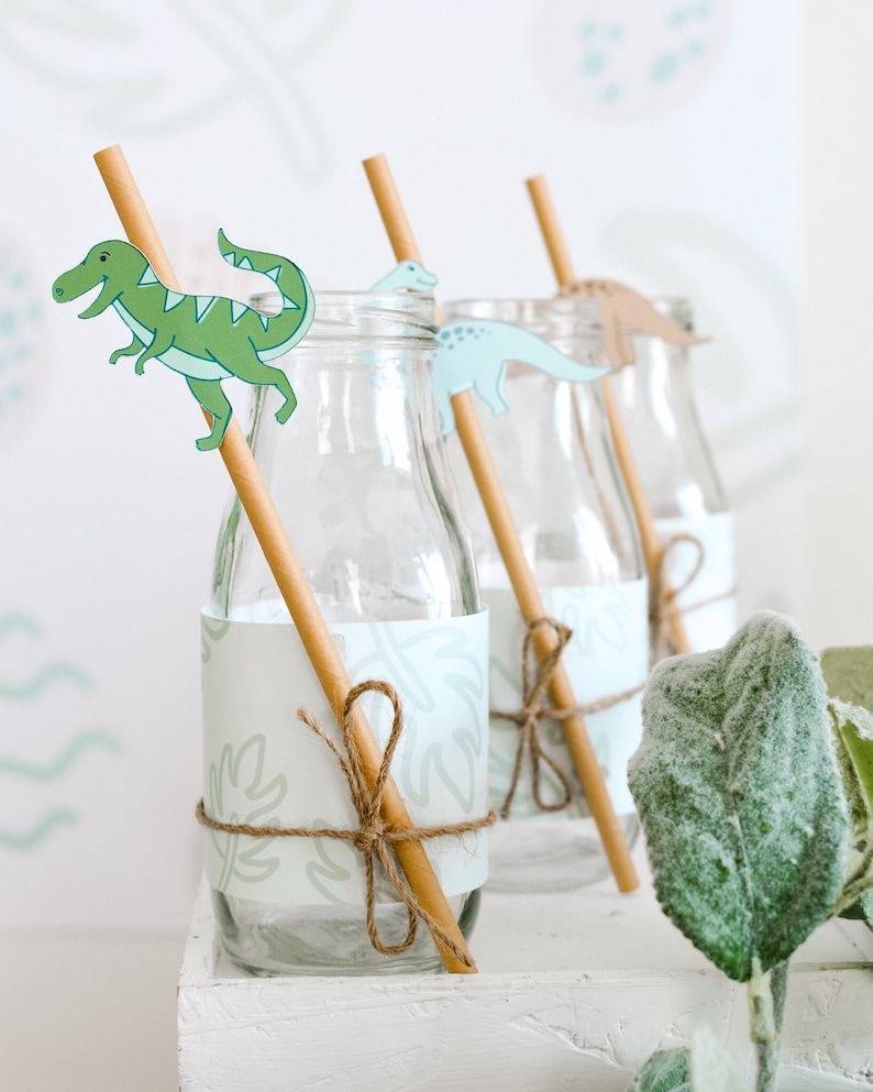 Dinosaur Paper Straws, Dinosaur Birthday Party, Three Rex, Jurassic Park Birthday Party, Jurassic World, Dinosaur Theme Straw Party Supplies image 1