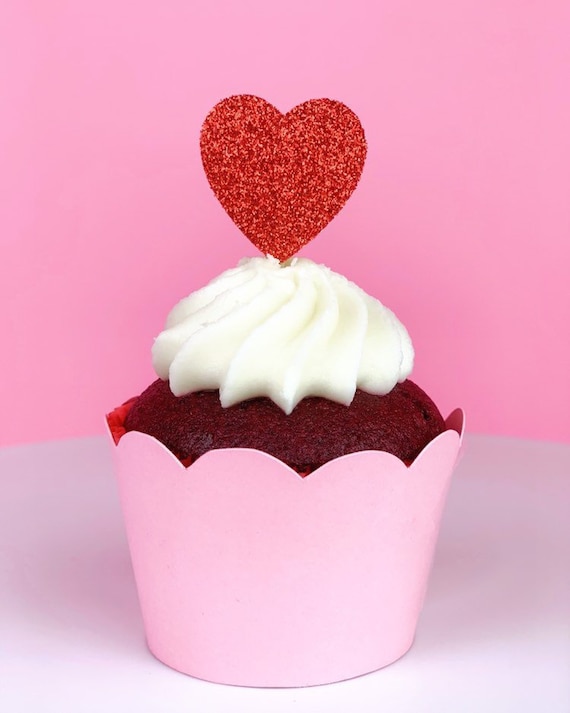 valentines day cupcake toppers set of 12 Heart xoxo cupcake toppers
