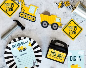 JenJen Construction Happy Birthday Banner - Pre-strung Dump Truck Garland, Vehicle Theme Party Decor For Boys (Yellow, 4.64x5 Ft)