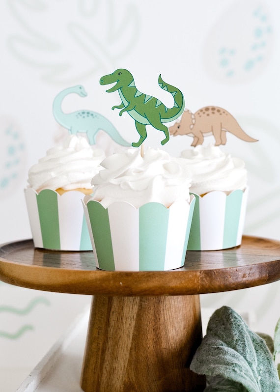 decorazione per feste di compleanno 24 pezzi decorazione per feste di compleanno topper per cupcake e pirottini a forma di dinosauro FabTab 