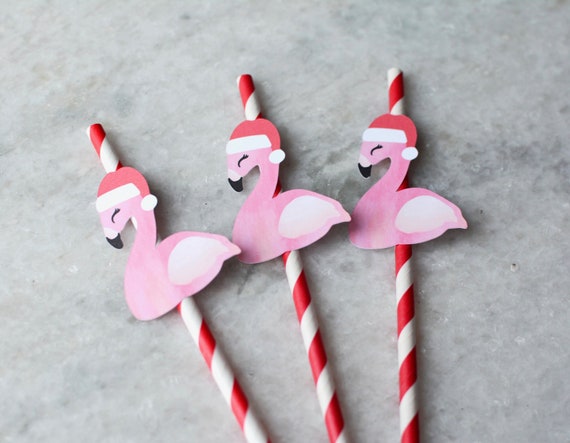 Christmas Flamingo Straws, Christmas Flamingo Ornament, Flamingo