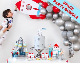 Personalized Space Party Decorations Bundle | Complete Two the Moon Birthday Party Kit for Kids