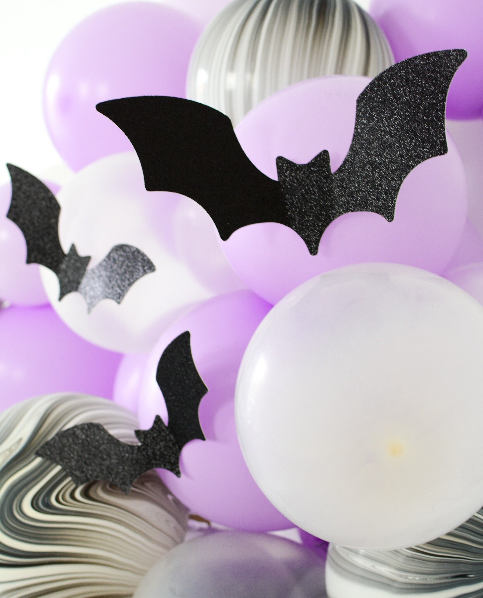 Gothic Halloween bats black on light purple striped wall Velvet