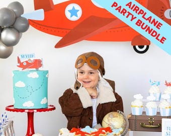 Personalized Airplane Party Decorations Bundle | Complete Time Flies Birthday Party Kit for Kids