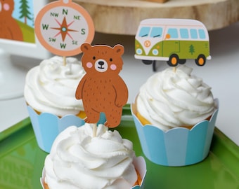 Adornos para cupcakes de un campista feliz / Decoraciones para fiestas de camping y leñador, cumpleaños con Smore Fun, fiesta infantil con temática de campamento de aventuras al aire libre