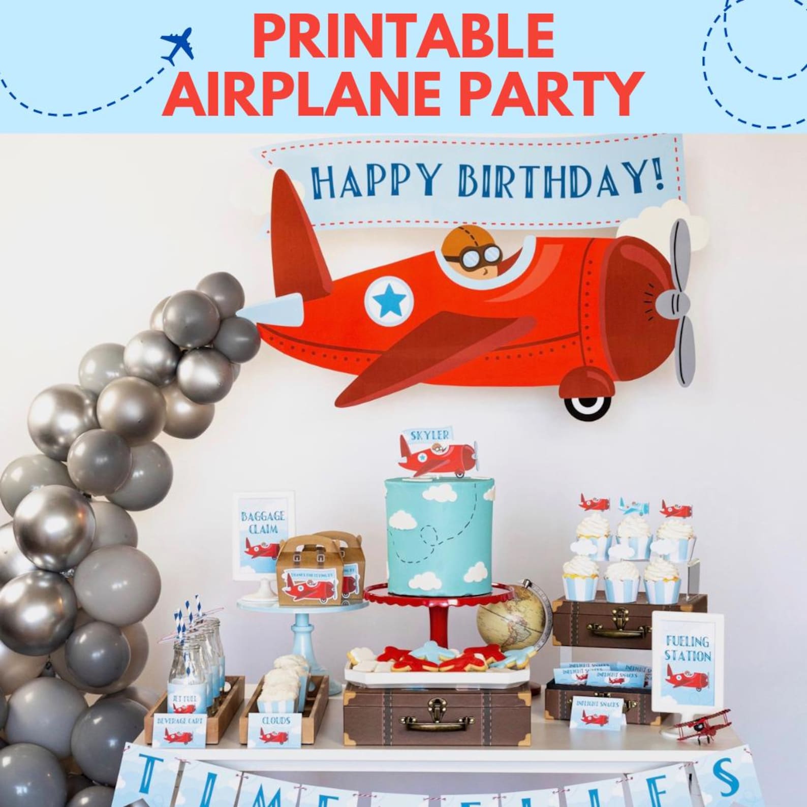 Airplane Birthday Party Printable Bundle | Plane Party Decorations