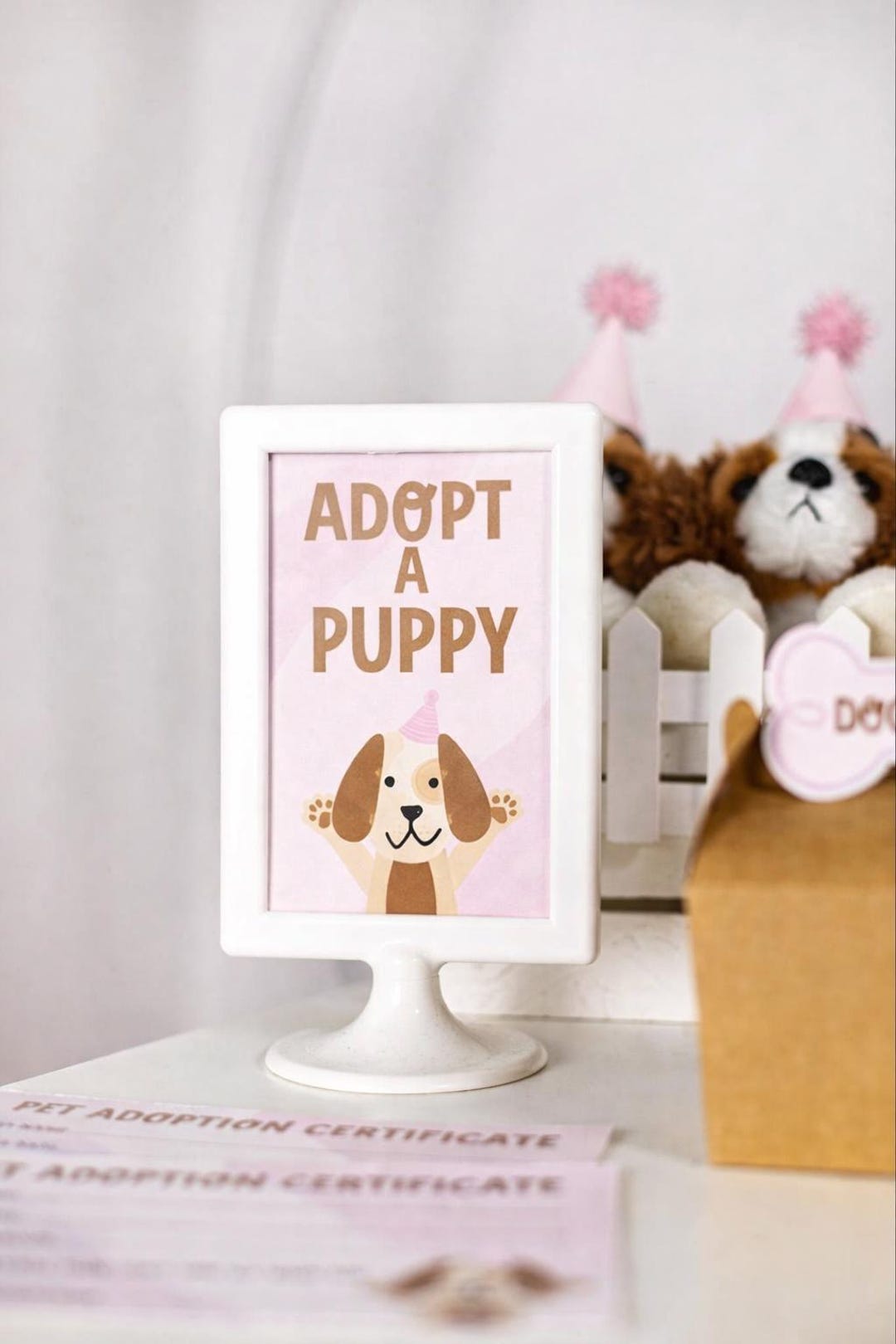 Pink Adopt a Puppy Party Sign | Girl Puppy Birthday, Pet Adoption Party ...