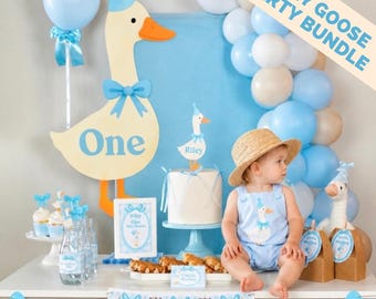Personalized One Silly Goose Party Decorations Bundle | Complete Storybook First Birthday Party Kit