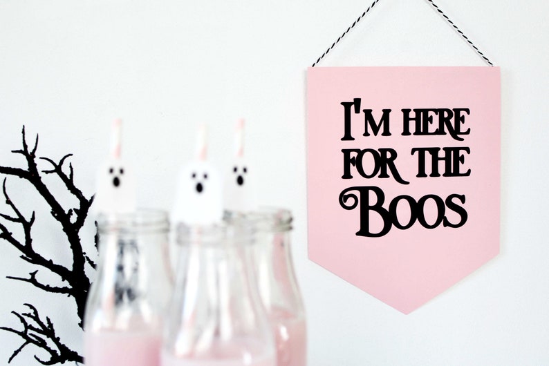 Here for the Boos Sign, Halloween Sign, Halloween pendant sign, Halloween wall hanging, Wall decor, Here for the Boos, Ghost Decor, Pendant image 2