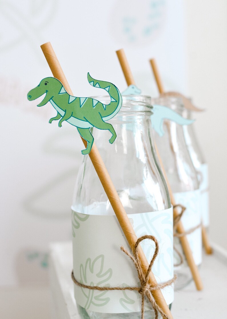 Dinosaur Paper Straws, Dinosaur Birthday Party, Three Rex, Jurassic Park Birthday Party, Jurassic World, Dinosaur Theme Straw Party Supplies image 2