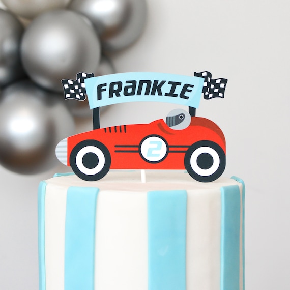 Gâteau de voiture de course vintage personnalisé, fête d