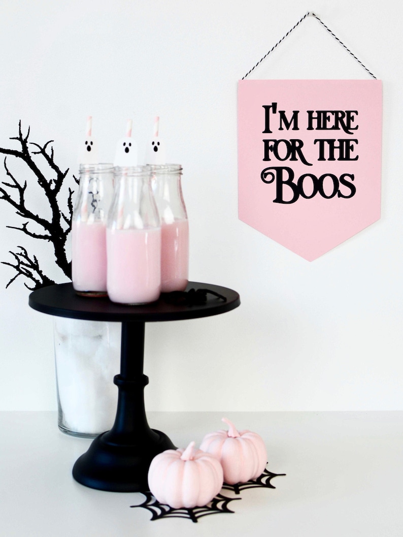 Here for the Boos Sign, Halloween Sign, Halloween pendant sign, Halloween wall hanging, Wall decor, Here for the Boos, Ghost Decor, Pendant image 1