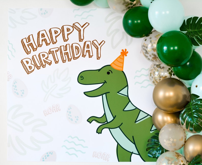 Printable Dinosaur Birthday Party Backdrop, Dinosaur Wall Art, Party Backdrop, Photobooth Backdrop, Jurassic Park Dinosaur Birthday Party image 1