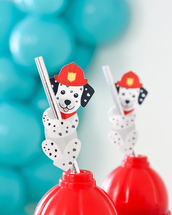 Firefighter Dalmatian Paper Straws, Firetruck Birthday Party, Firefighter Birthday Party, Firetruck Straws, Firetruck Party Decorations Il_570xn