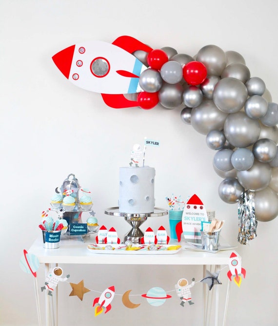 Outer Space Garland, Space Banner, Outer Space decor, two the moon and back, space birthday party, rocket ship, trip to the moon party svg Il_570xn